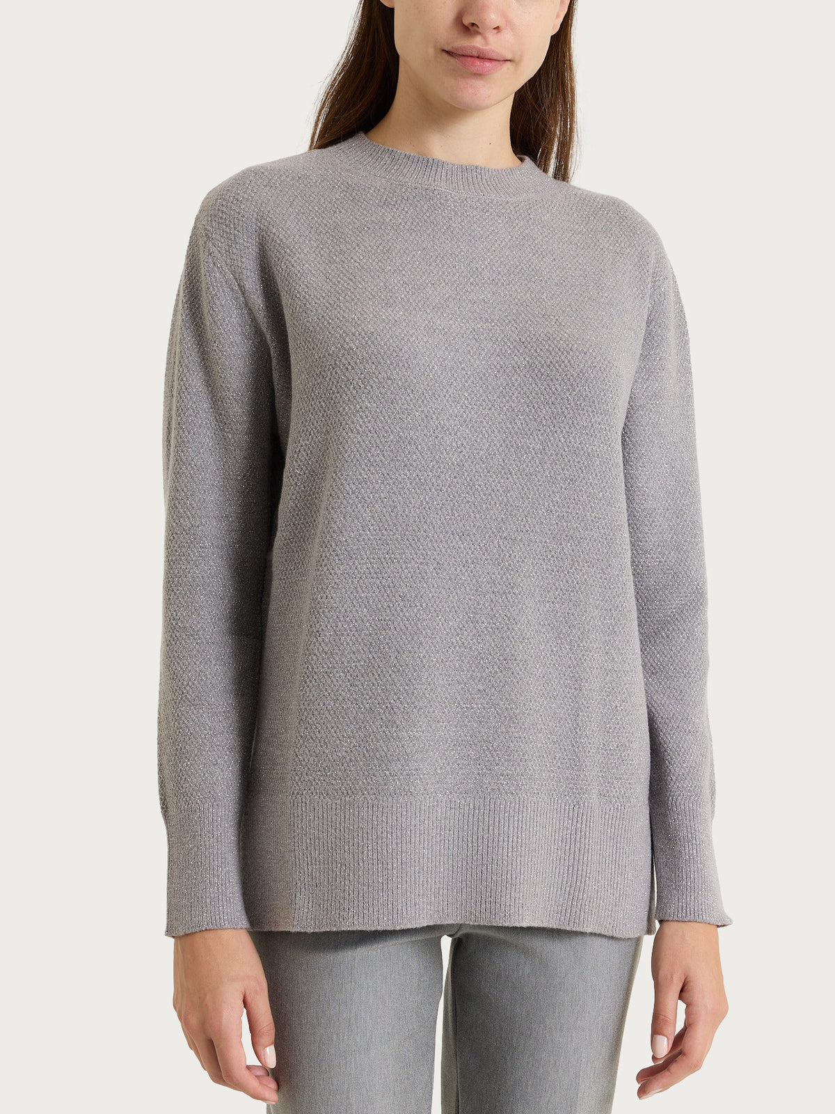 Maglia girocollo con punto riso in Lurex NaturalSoft Neri Donna - Ragno