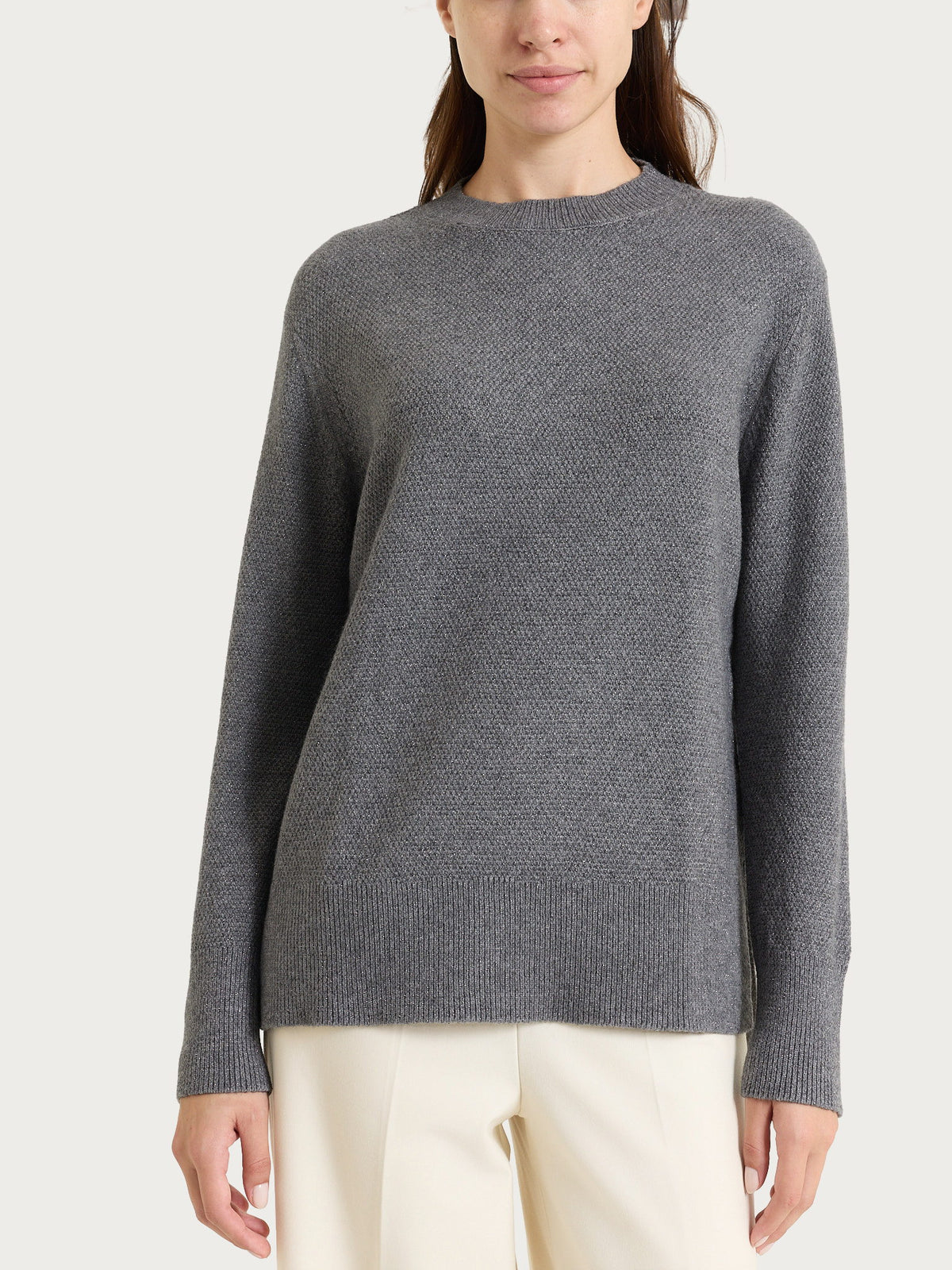 Maglia girocollo con punto riso in Lurex NaturalSoft Neri Donna - Ragno