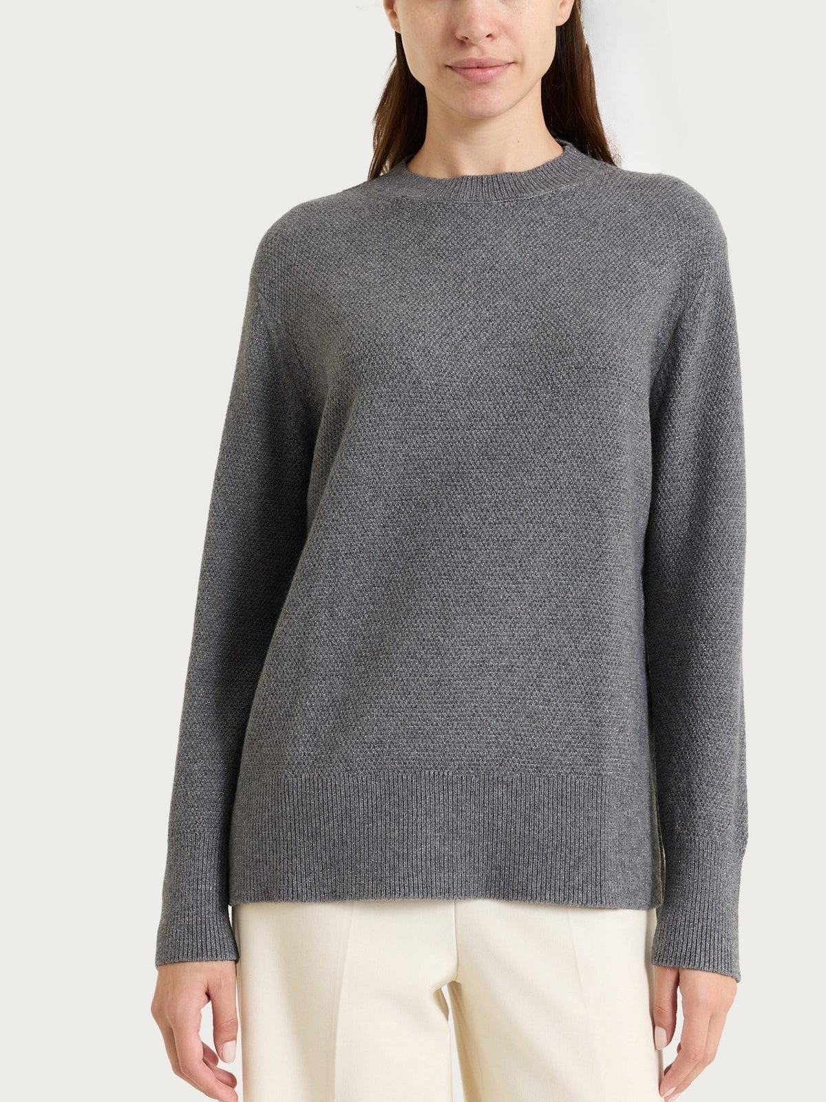 Maglia girocollo con punto riso in Lurex NaturalSoft Neri Donna - Ragno