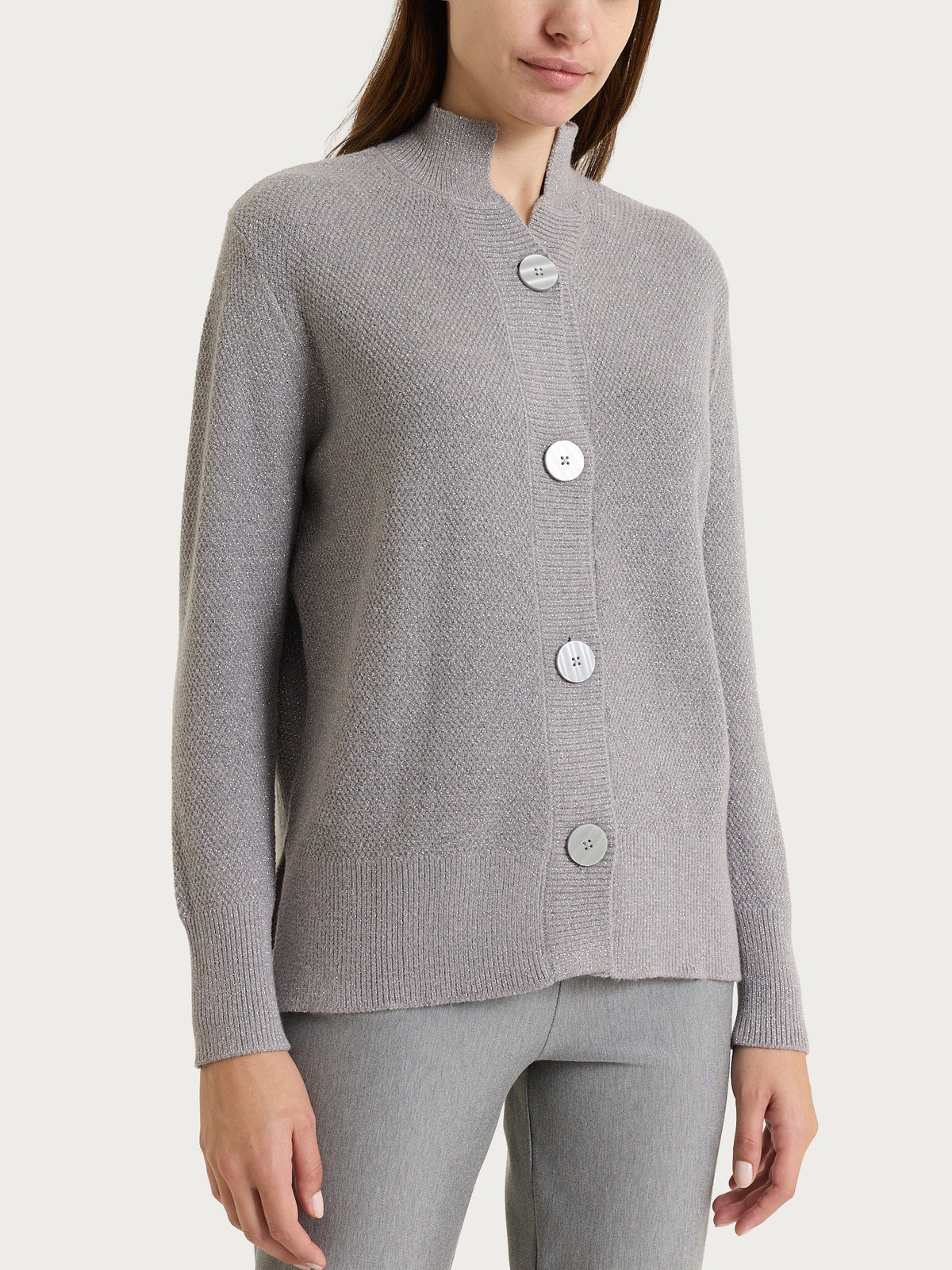Cardigan lupetto con punto riso in Lurex NaturalSoft Neri Donna - Ragno