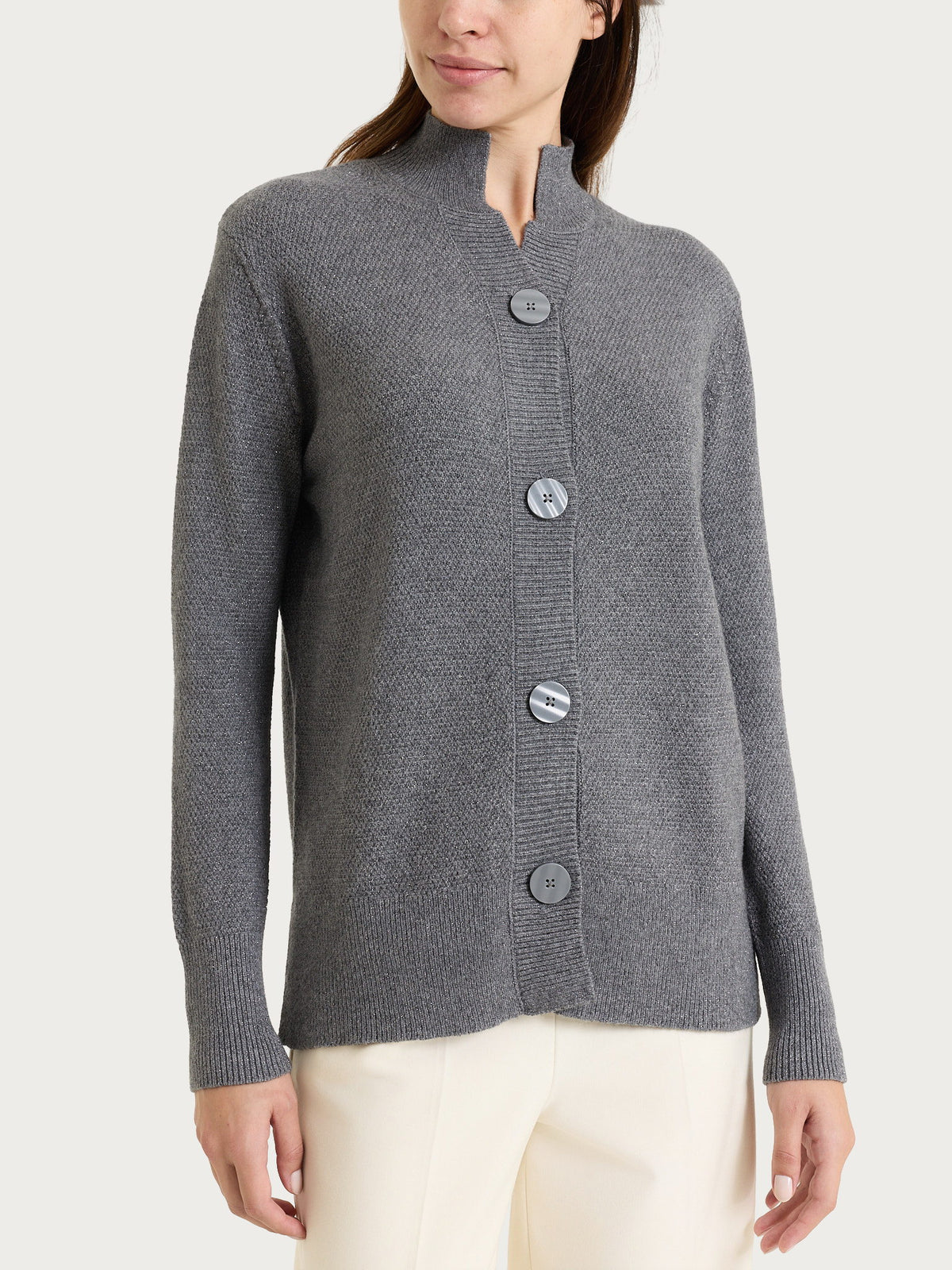 Cardigan lupetto con punto riso in Lurex NaturalSoft Neri Donna - Ragno
