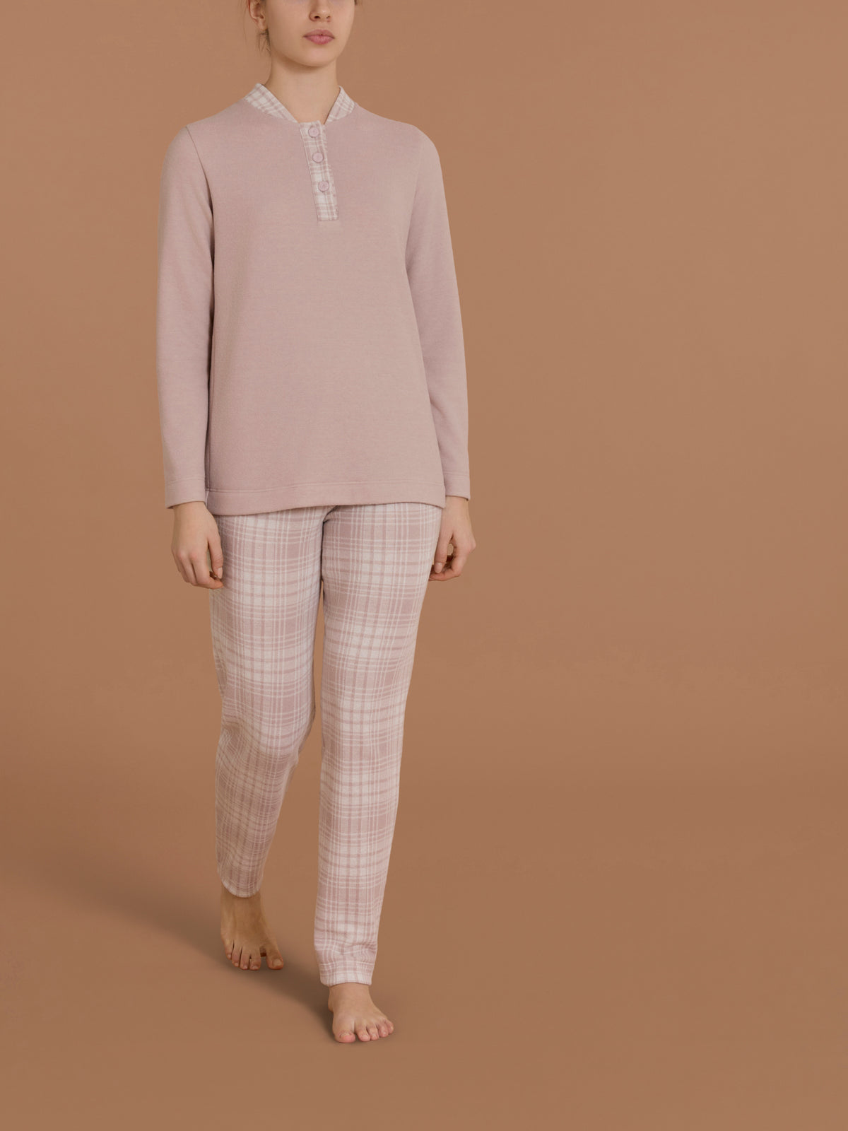 Pigiama serafino alto con fantasia in Cotton Pile Grigi Donna - Ragno