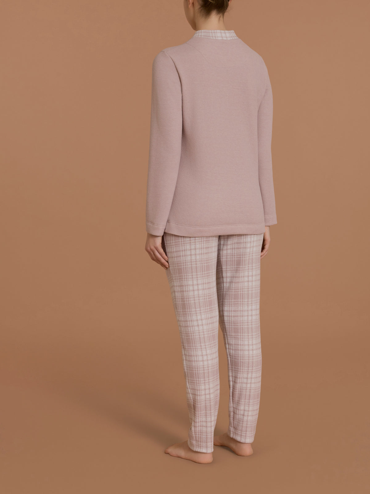 Pigiama serafino alto con fantasia in Cotton Pile Grigi Donna - Ragno