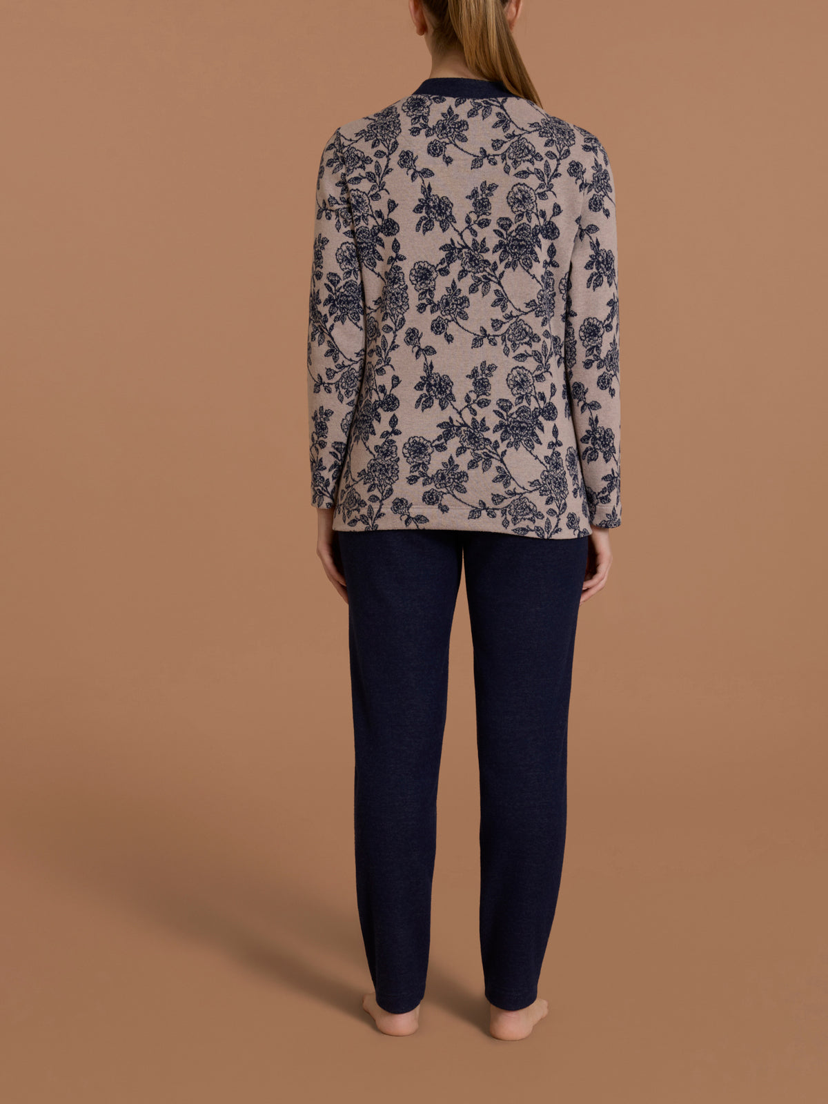 Pigiama serafino alto con fantasia in Cotton Pile Grigi Donna - Ragno