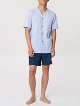 Pigiama corto aperto in navetta di cotone Blu Uomo - Ragno