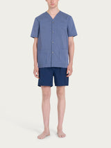 Pigiama corto aperto in navetta di cotone Blu Uomo - Ragno
