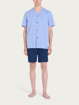 Pigiama corto aperto in navetta di cotone Blu Uomo - Ragno