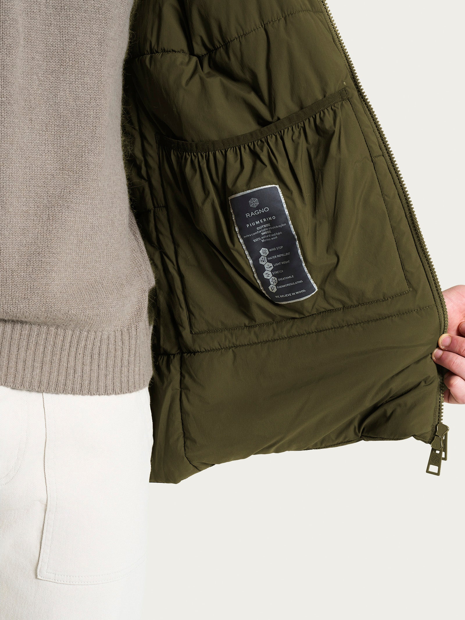Piumerino Parka in lana con cappuccio Verdi Uomo - Ragno