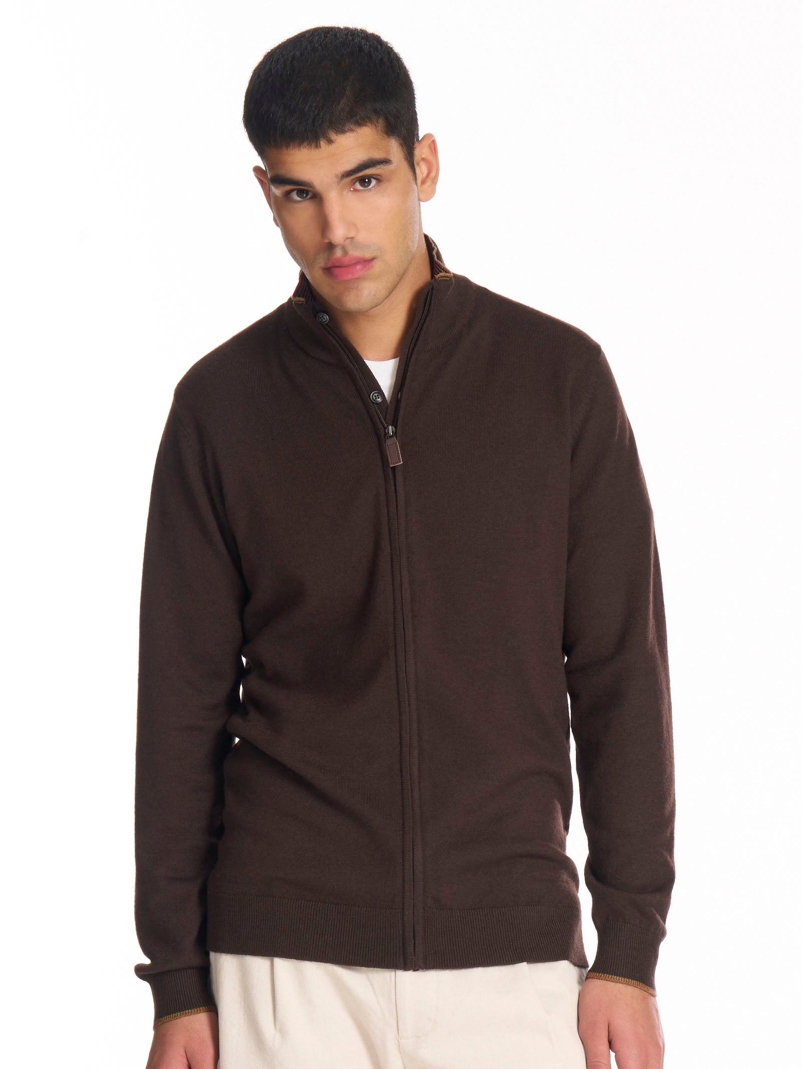 Cardigan collo alto con zip in filato Sport Wool -  - Ragno