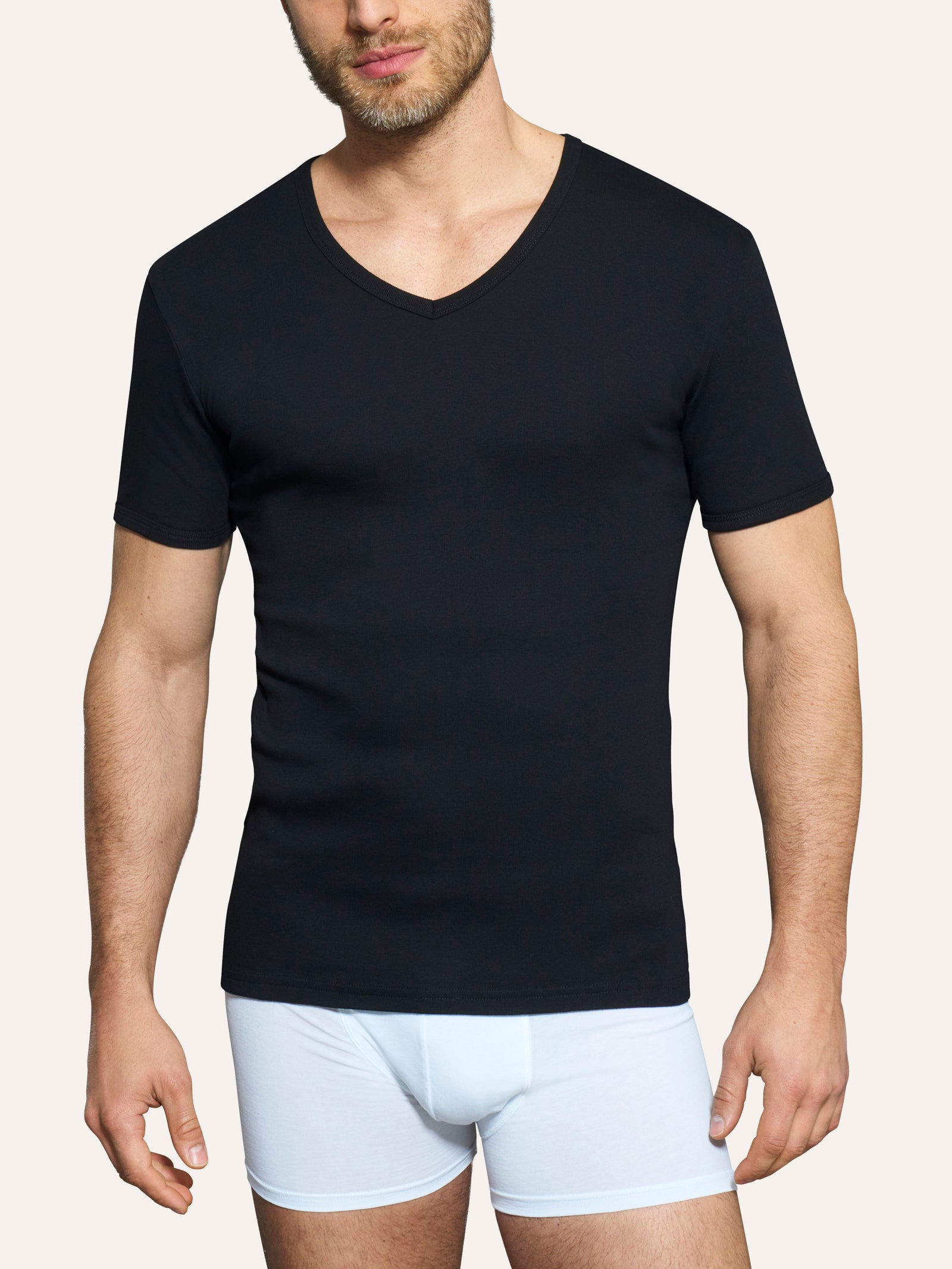 Thermo Cotton - Maglietta scollo V a manica corta in caldo cotone  Neri Uomo - Ragno