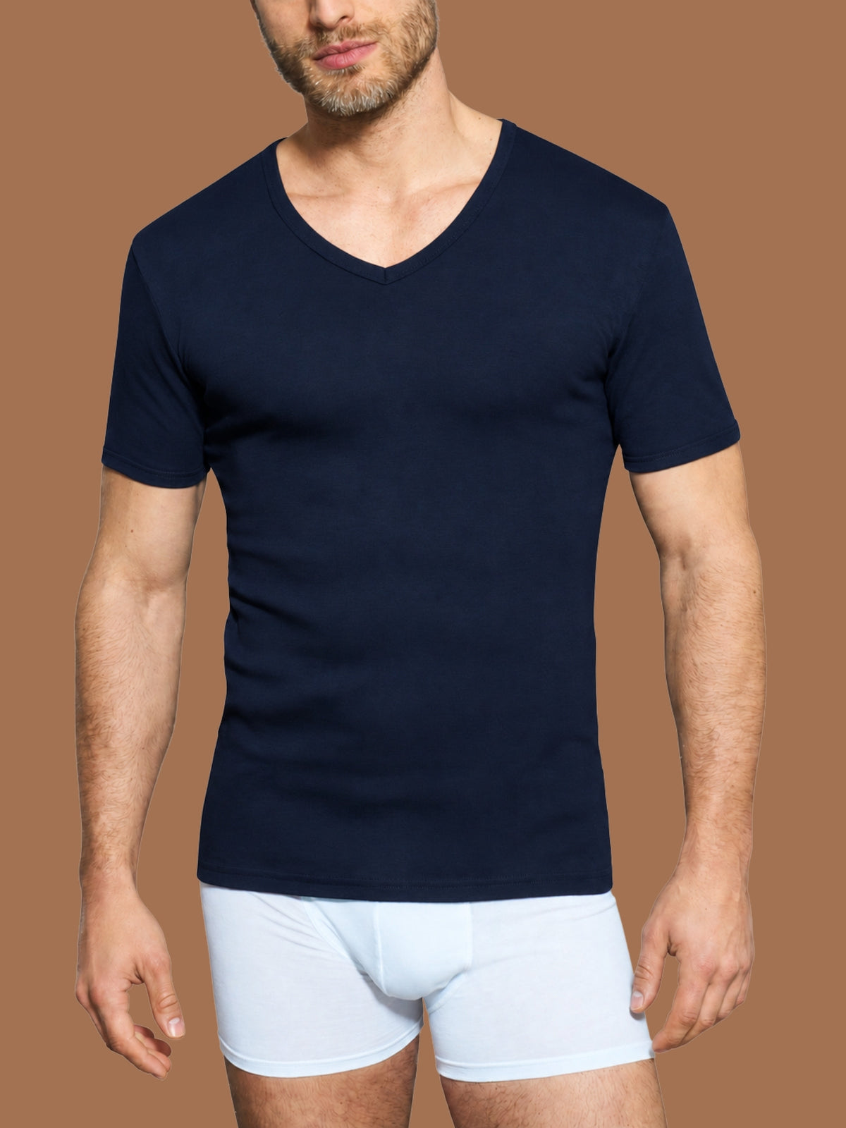 Thermo Cotton - Maglietta scollo V a manica corta in caldo cotone  Blu Uomo - Ragno