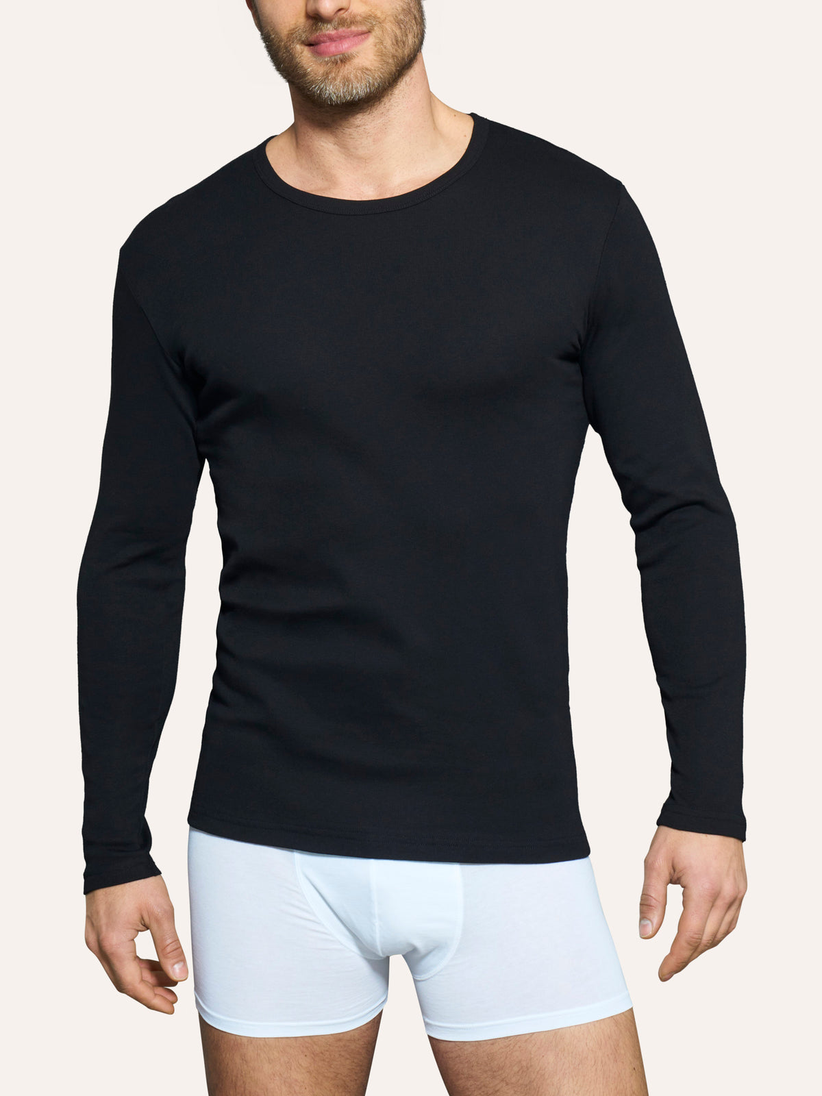 Thermo Cotton - Maglietta girocollo a manica lunga in caldo cotone  Neri Uomo - Ragno