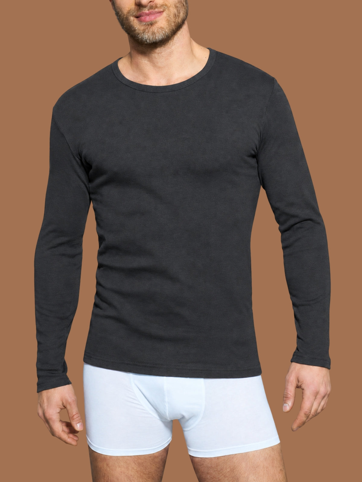 Thermo Cotton - Maglietta girocollo a manica lunga in caldo cotone  Neri Uomo - Ragno