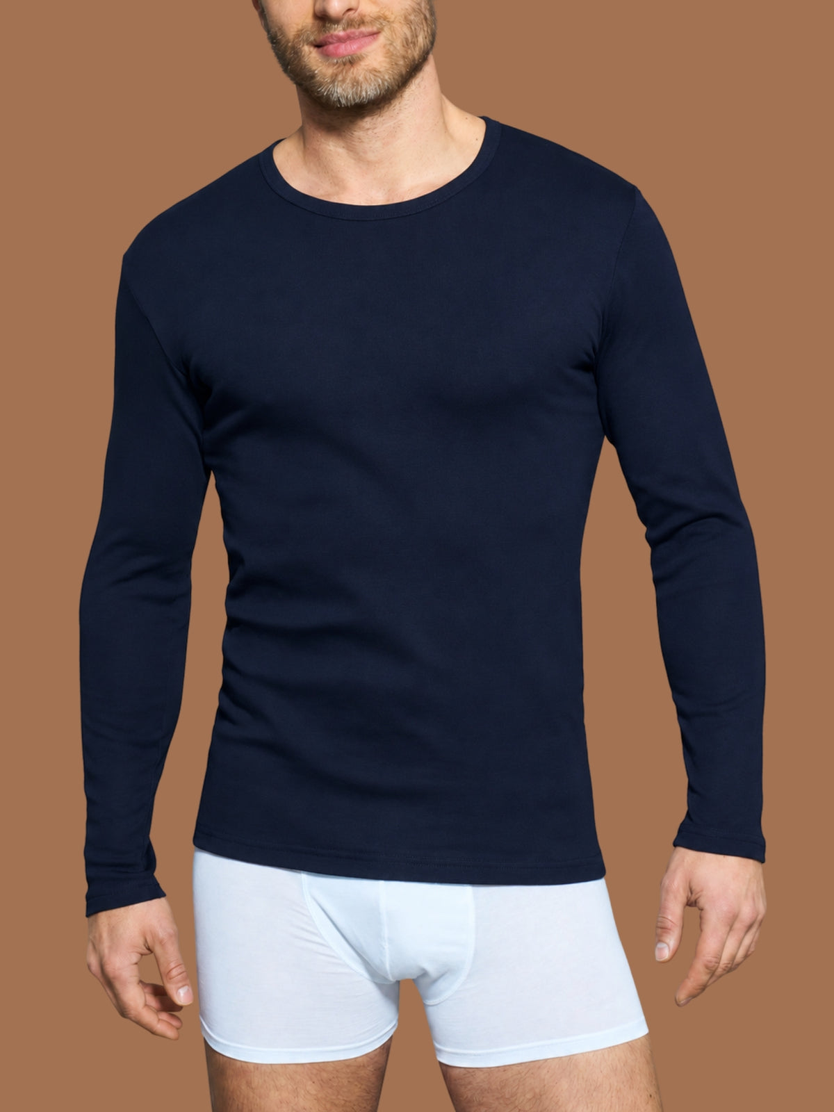 Thermo Cotton - Maglietta girocollo a manica lunga in caldo cotone  Blu Uomo - Ragno