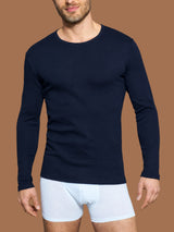 Thermo Cotton - Maglietta girocollo a manica lunga in caldo cotone  Blu Uomo - Ragno