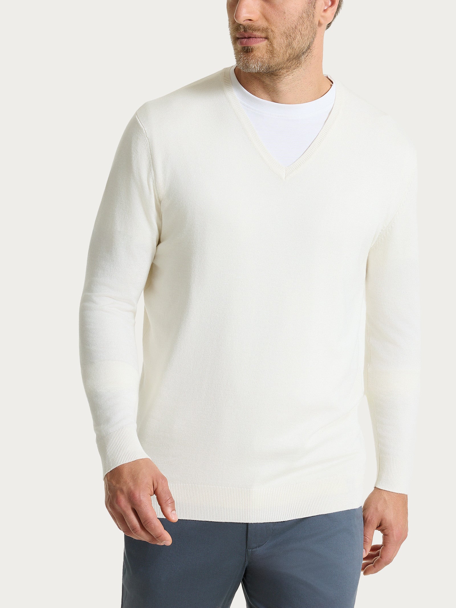 Pull scollo a V a manica lunga in Summertime Bianchi Uomo - Ragno