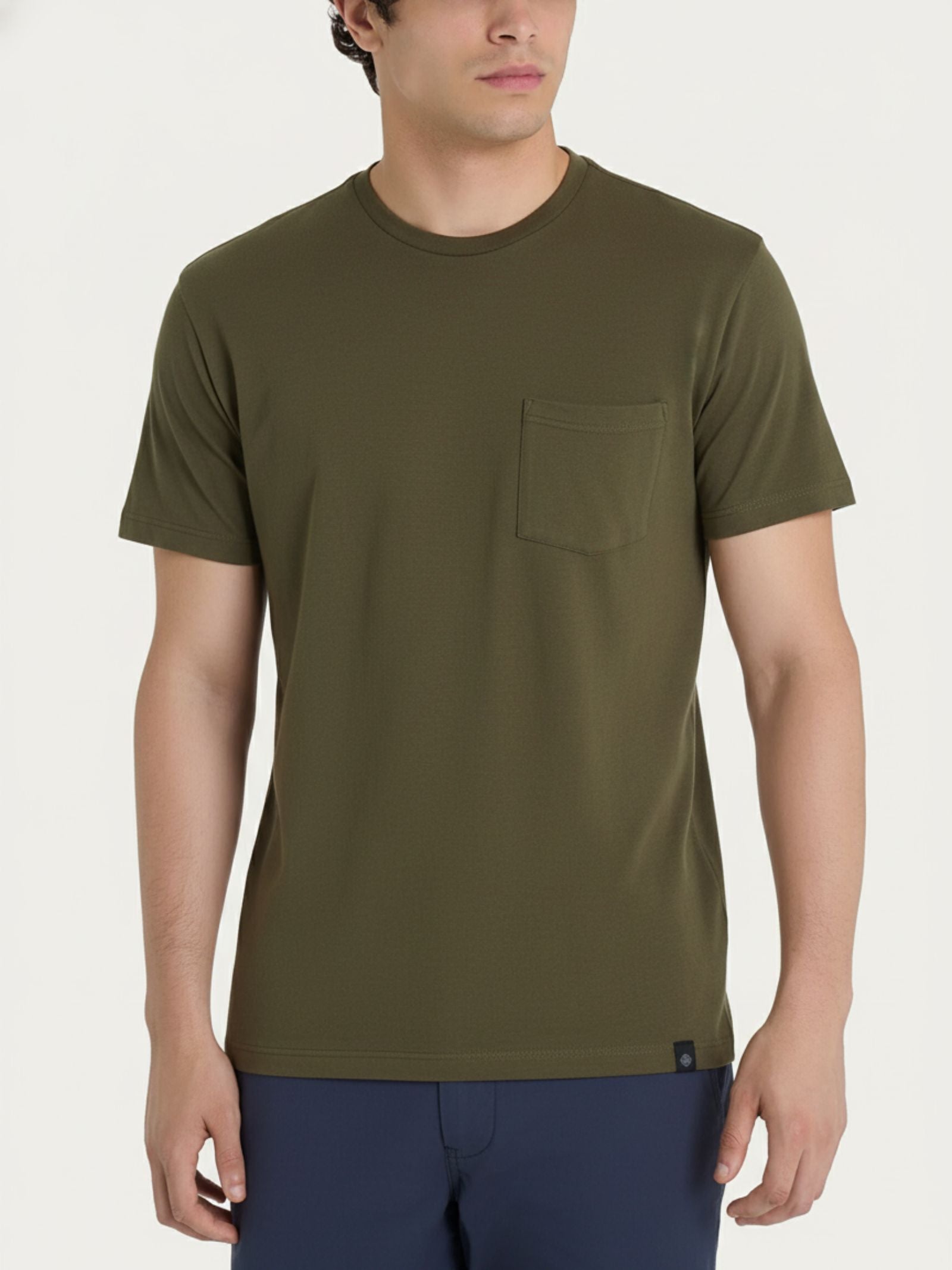 T-shirt girocollo con taschino in slub jersey di cotone Verdi Uomo - Ragno