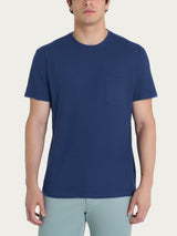 T-shirt girocollo con taschino in slub jersey di cotone Blu Uomo - Ragno