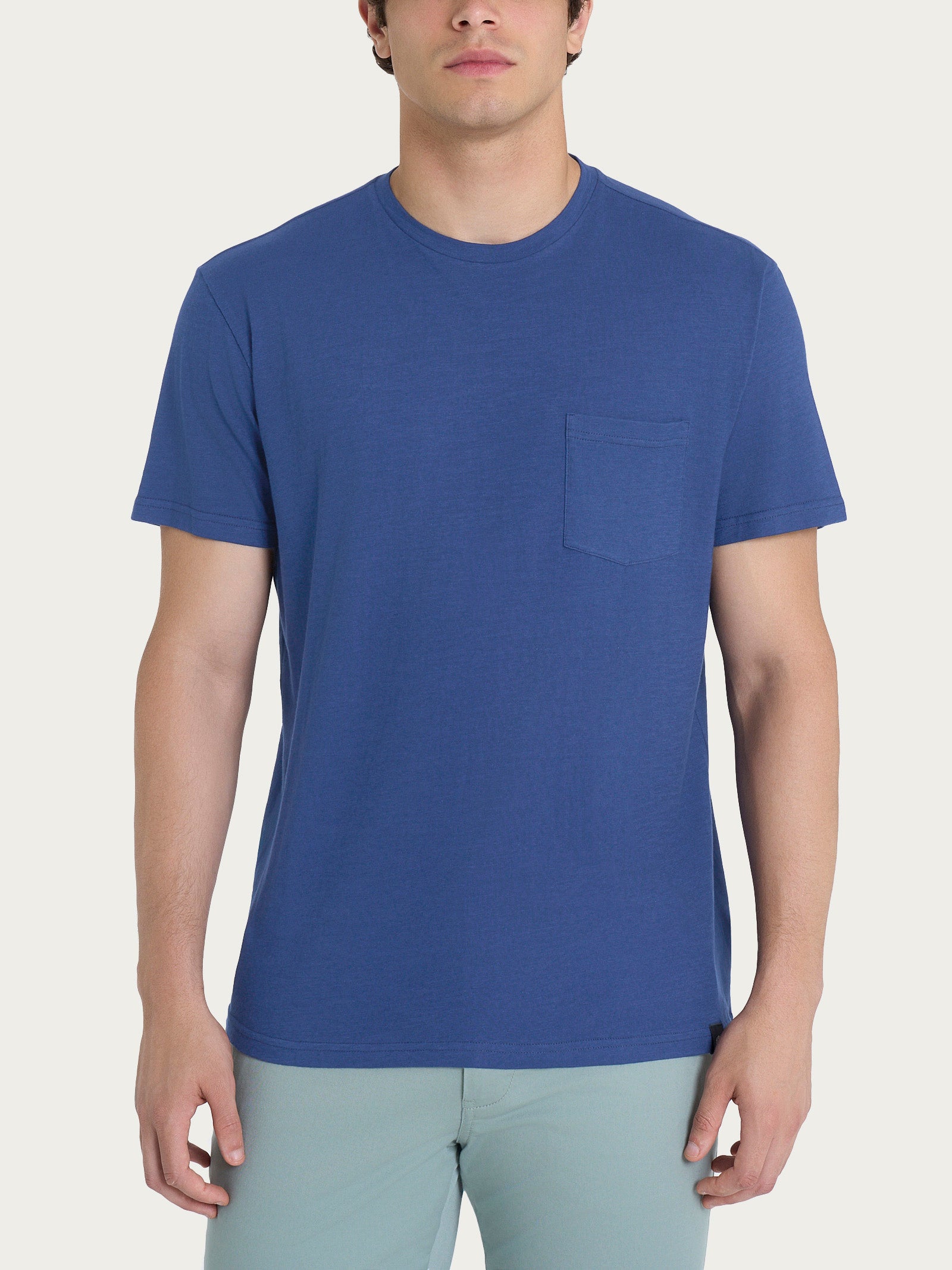 T-shirt girocollo con taschino in slub jersey di cotone Blu Uomo - Ragno