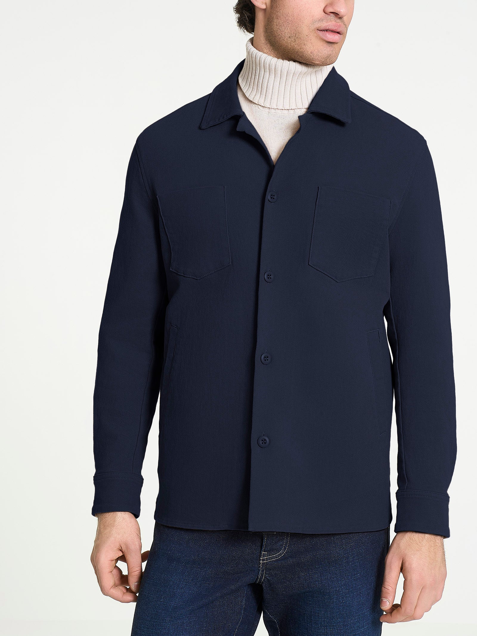Shacket in Raw twill di Cotone Blu Uomo - Ragno