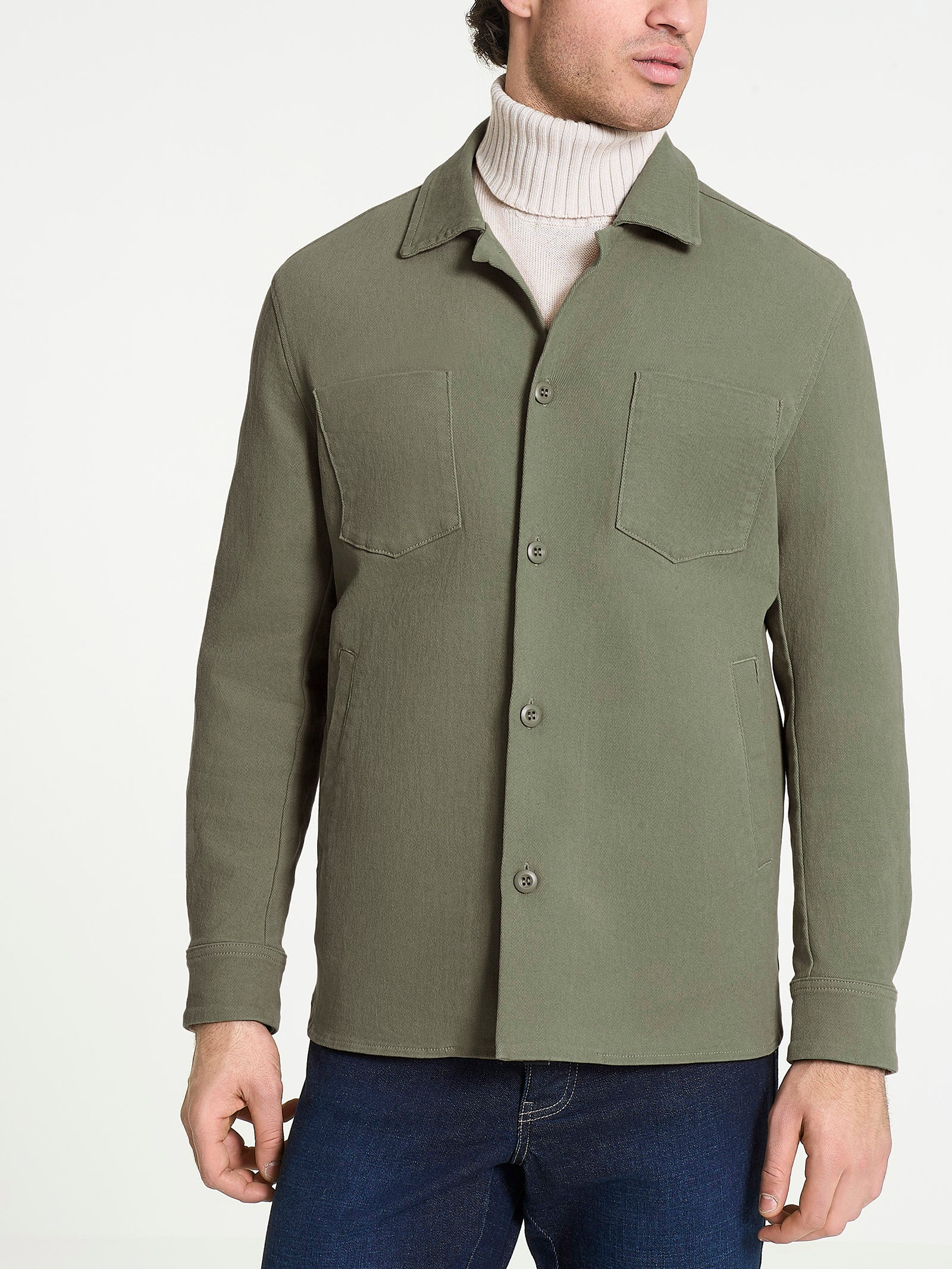 Shacket in Raw twill di Cotone Verdi Uomo - Ragno