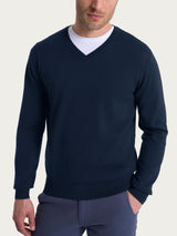 Pull con scollo a V in maglia unita in Merino Soft Blu Uomo - Ragno