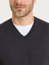 Pull con scollo a V in maglia unita in Merino Soft Neri Uomo - Ragno