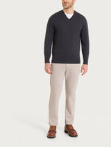 Pull con scollo a V in maglia unita in Merino Soft Neri Uomo - Ragno