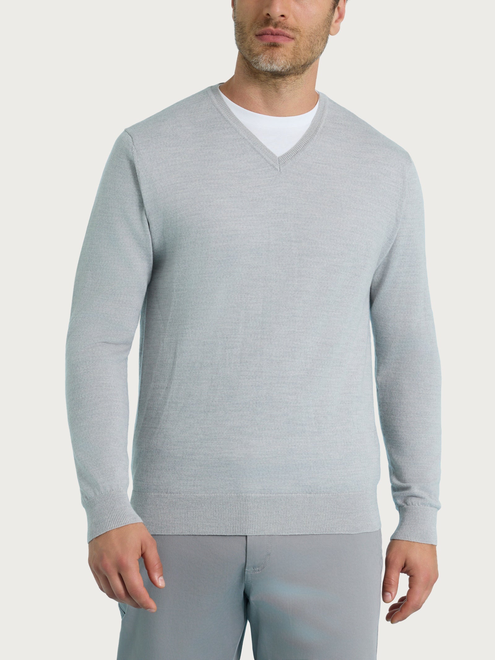 Pull con scollo a V in maglia unita in Merino Soft Neri Uomo - Ragno