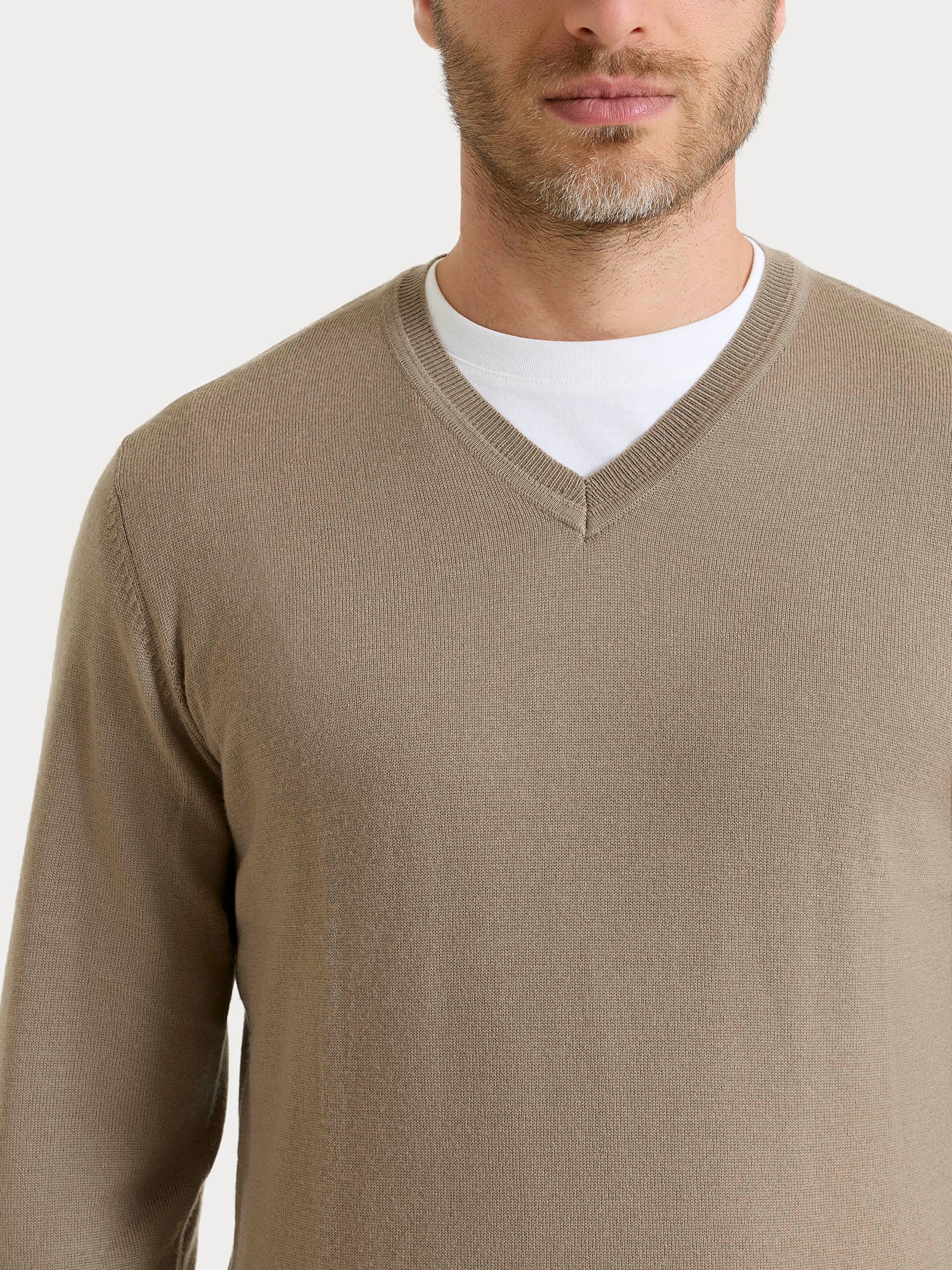 Pull con scollo a V in maglia unita in Merino Soft Marroni Uomo - Ragno