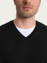 Pull smanicato con scollo a V in maglia unita in Merino Soft Neri Uomo - Ragno