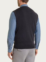 Pull smanicato con scollo a V in maglia unita in Merino Soft Neri Uomo - Ragno