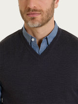 Pull smanicato con scollo a V in maglia unita in Merino Soft Neri Uomo - Ragno