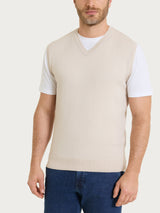 Pull smanicato con scollo a V in maglia unita in Merino Soft Bianchi Uomo - Ragno
