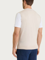 Pull smanicato con scollo a V in maglia unita in Merino Soft Bianchi Uomo - Ragno