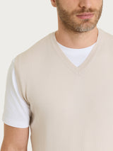 Pull smanicato con scollo a V in maglia unita in Merino Soft Bianchi Uomo - Ragno
