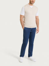 Pull smanicato con scollo a V in maglia unita in Merino Soft Bianchi Uomo - Ragno