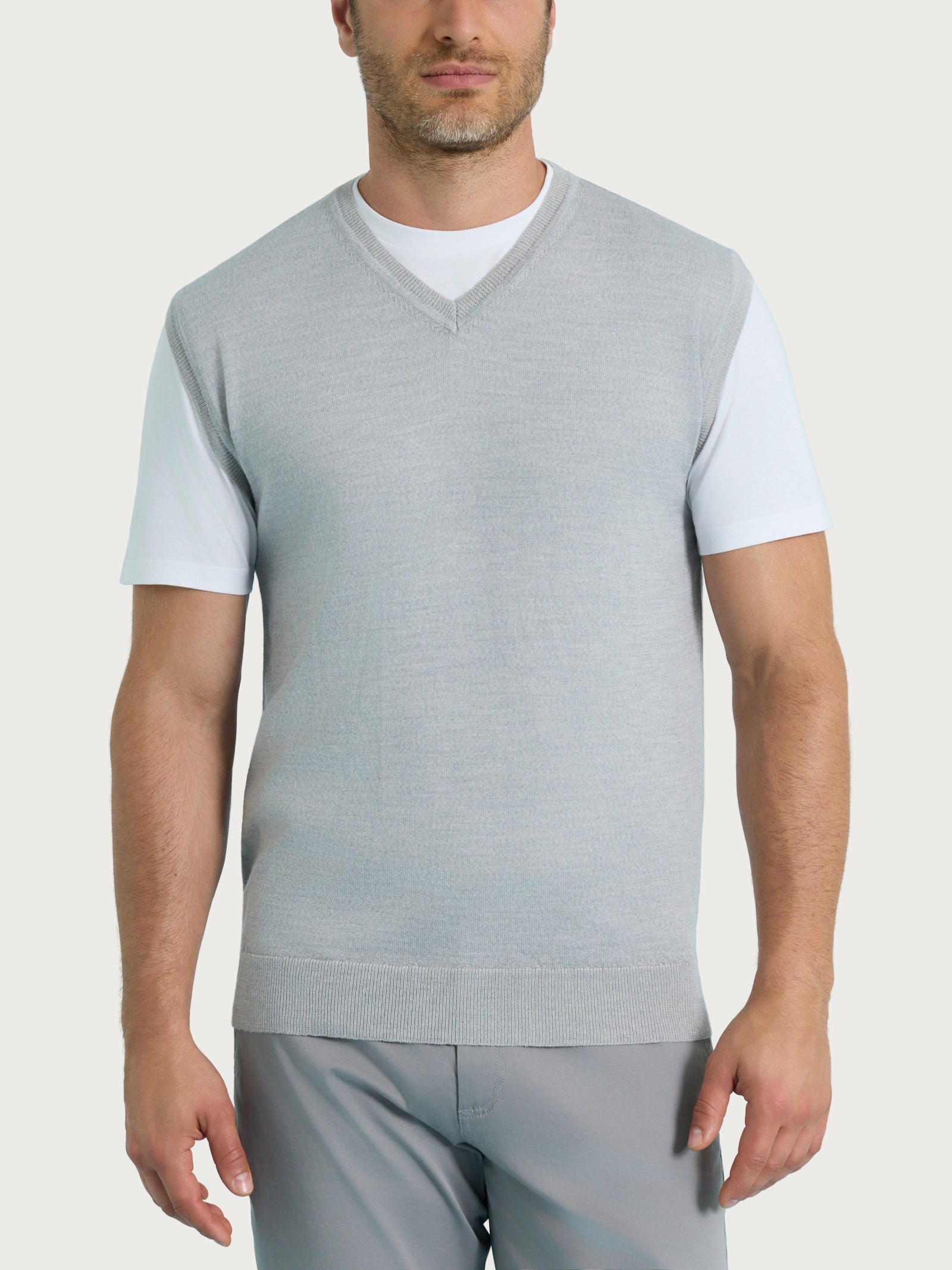 Pull smanicato con scollo a V in maglia unita in Merino Soft Neri Uomo - Ragno