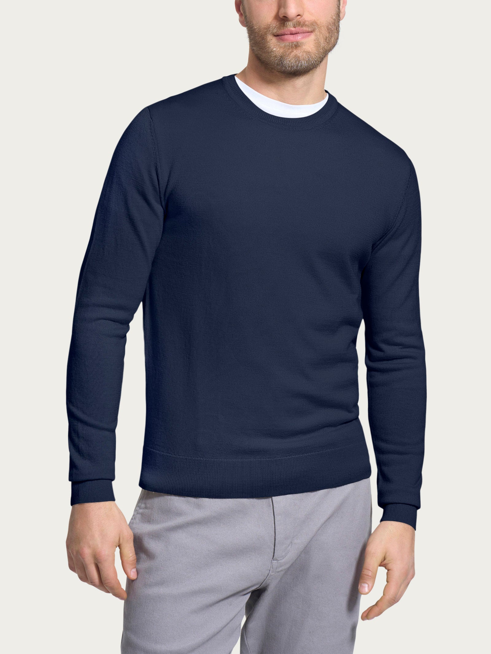 Pull girocollo a maglia unita in Merino Soft Blu Uomo - Ragno