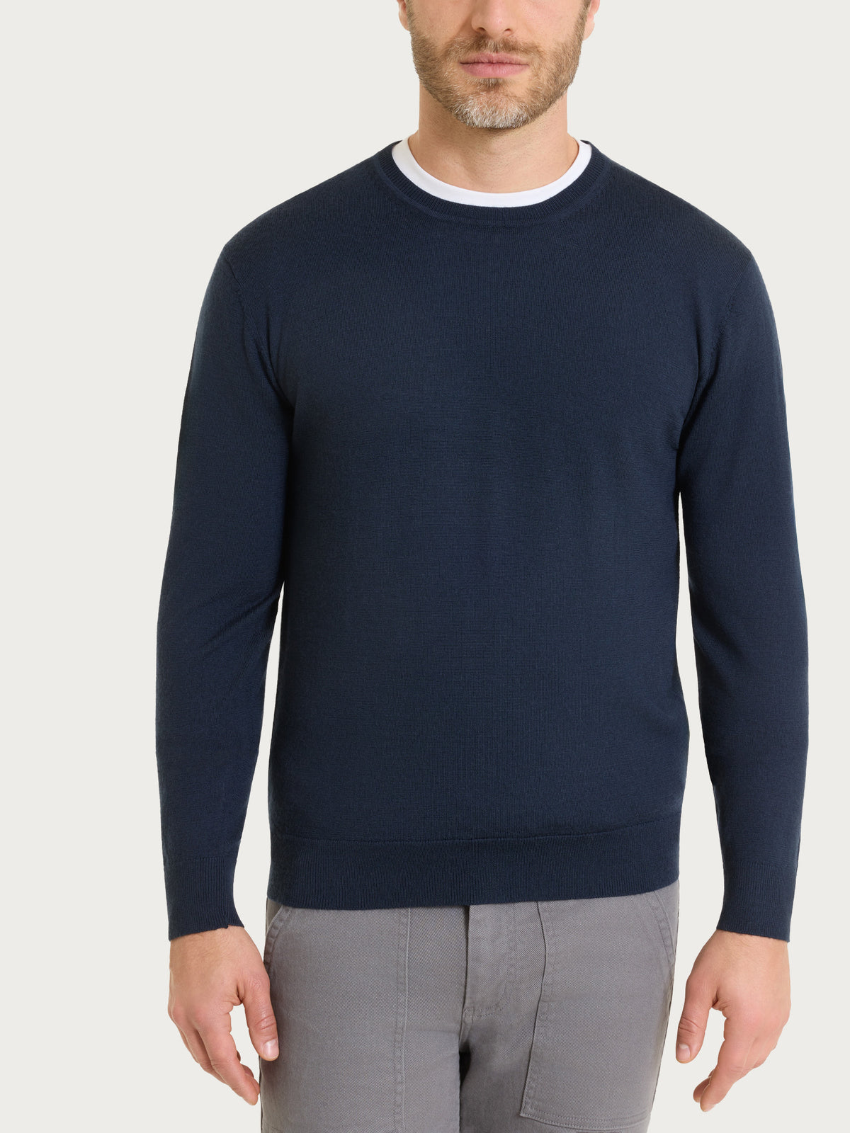Pull girocollo a maglia unita in Merino Soft Blu Uomo - Ragno