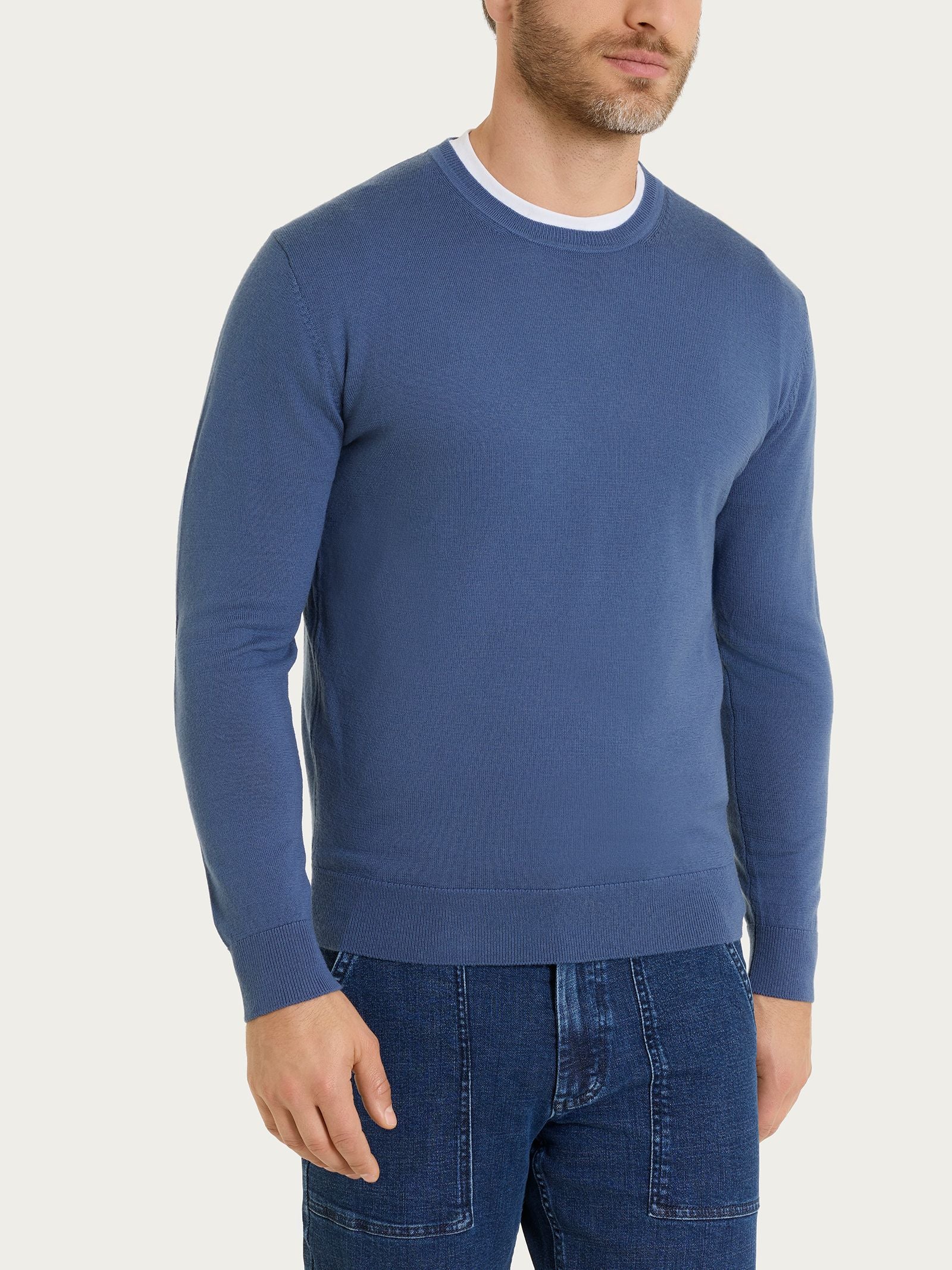 Pull girocollo a maglia unita in Merino Soft Azzurri Uomo - Ragno