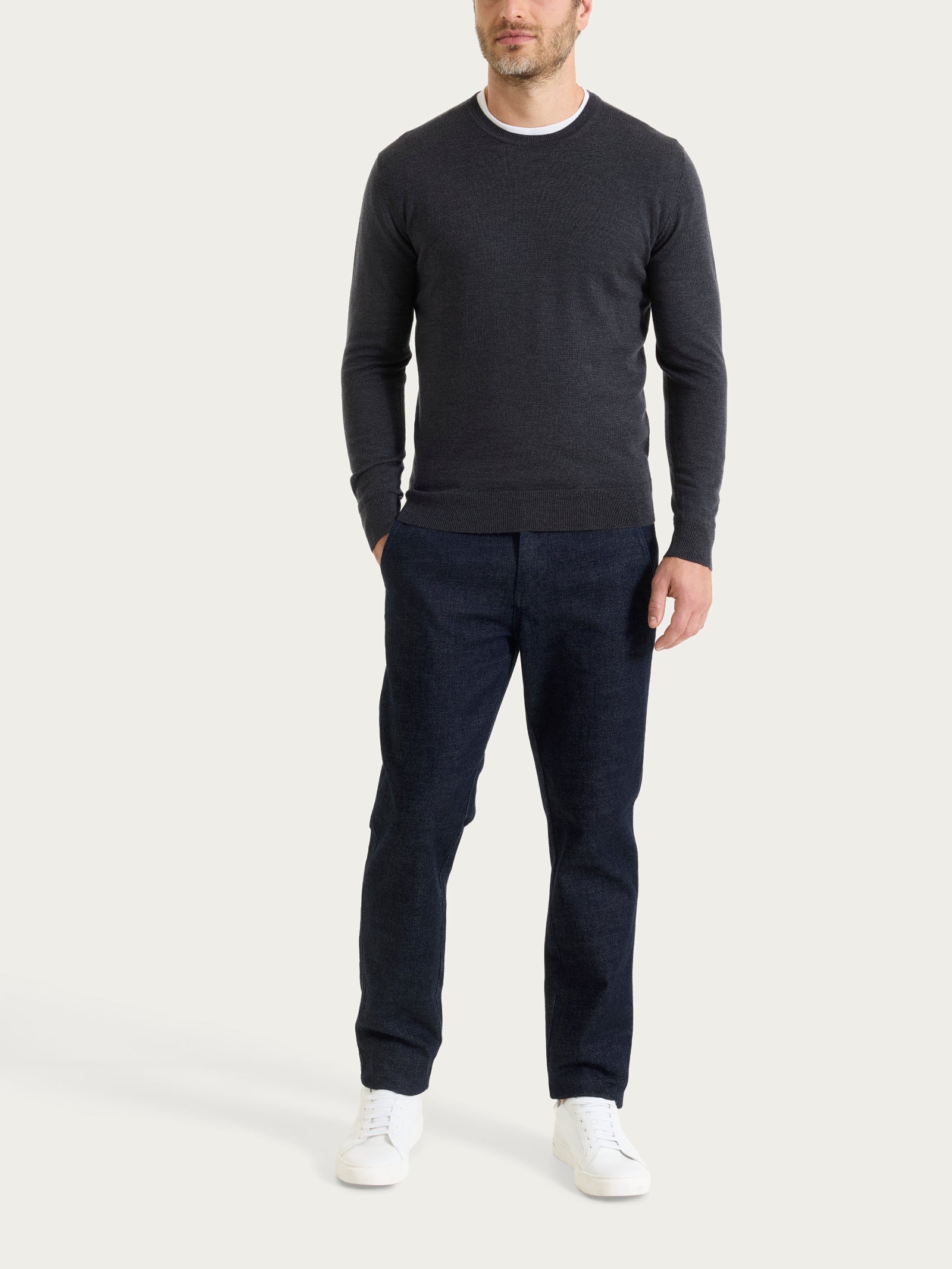 Pull girocollo a maglia unita in Merino Soft Neri Uomo - Ragno