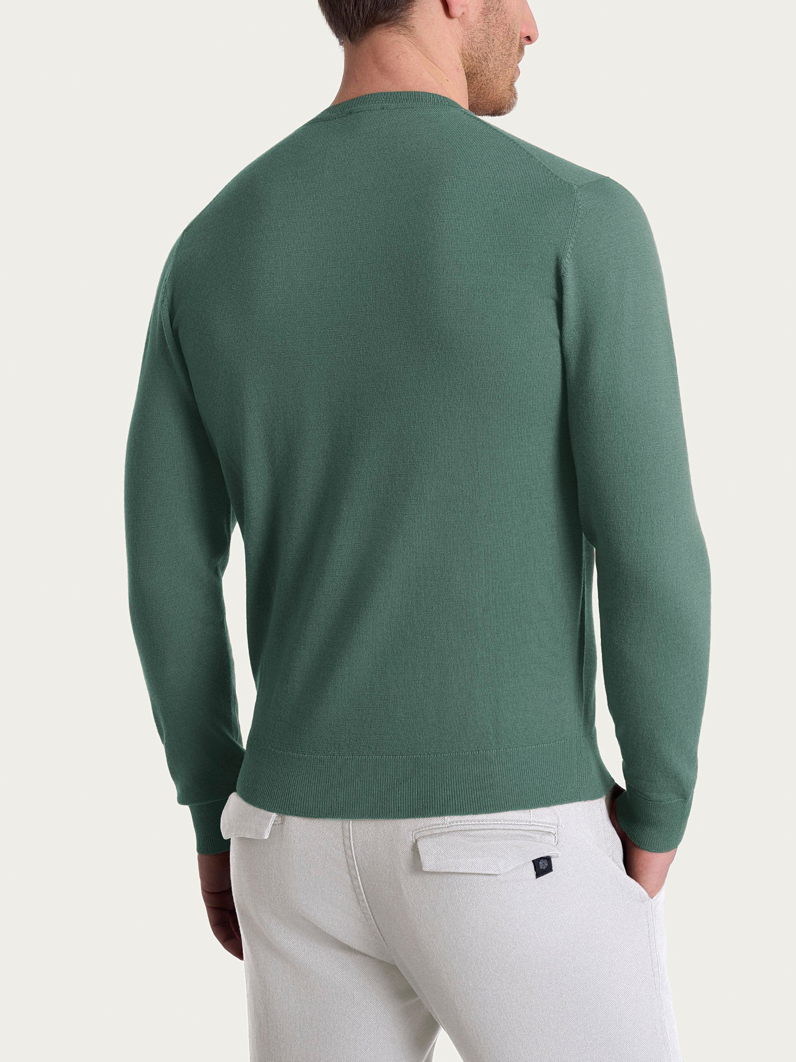 Pull girocollo a maglia unita in Merino Soft Verdi Uomo - Ragno