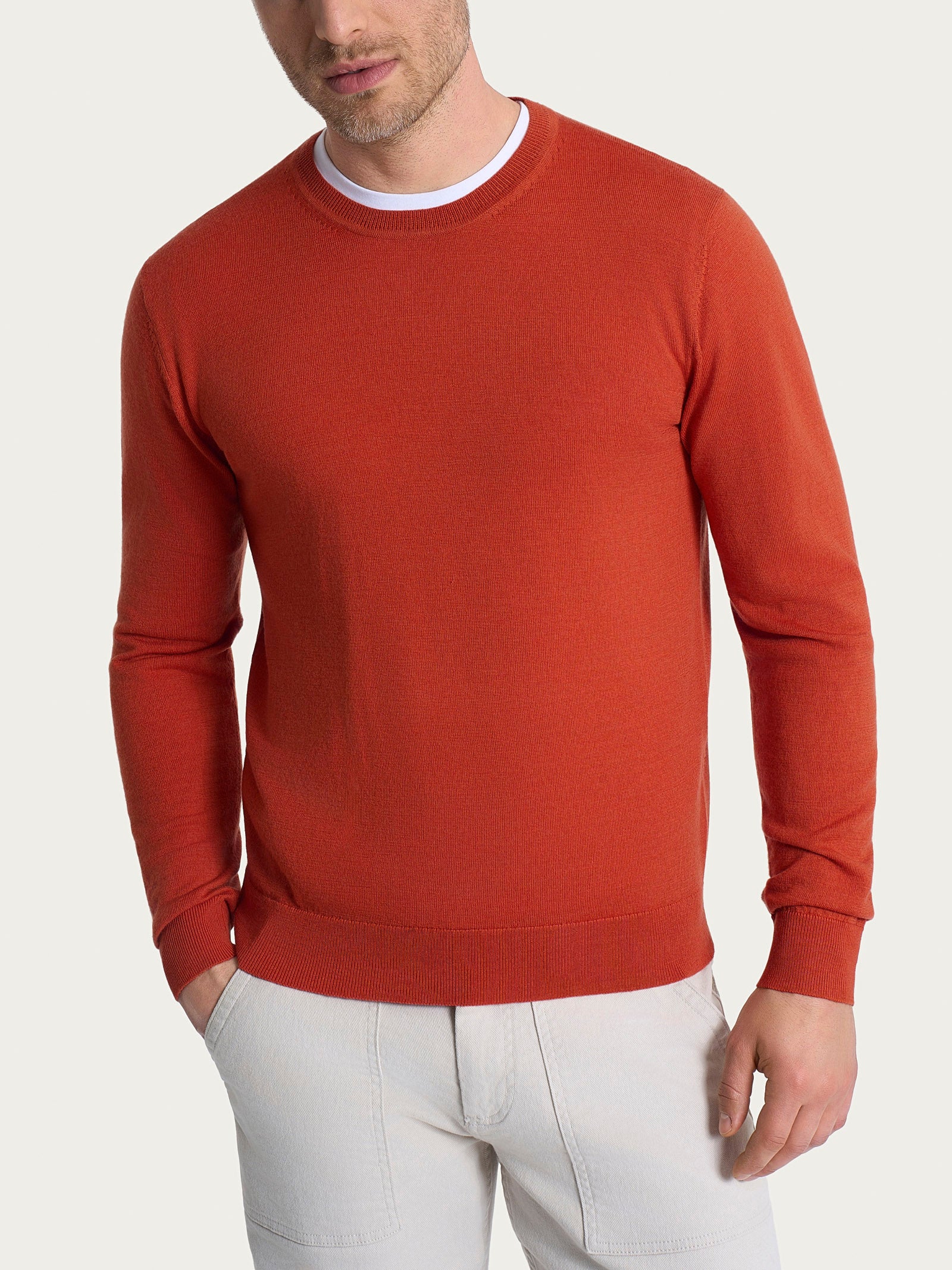 Pull girocollo a maglia unita in Merino Soft Arancioni Uomo - Ragno