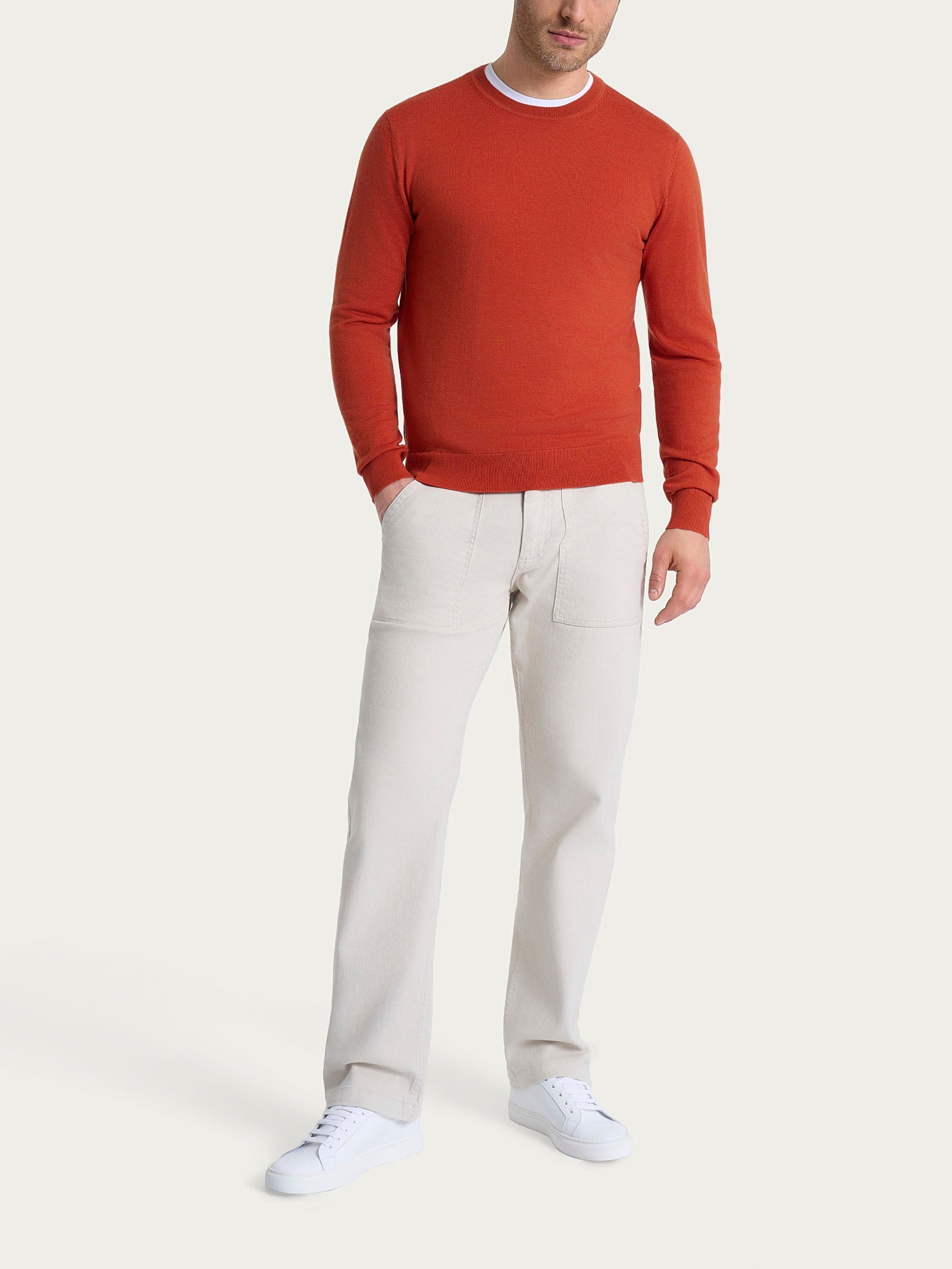 Pull girocollo a maglia unita in Merino Soft Arancioni Uomo - Ragno