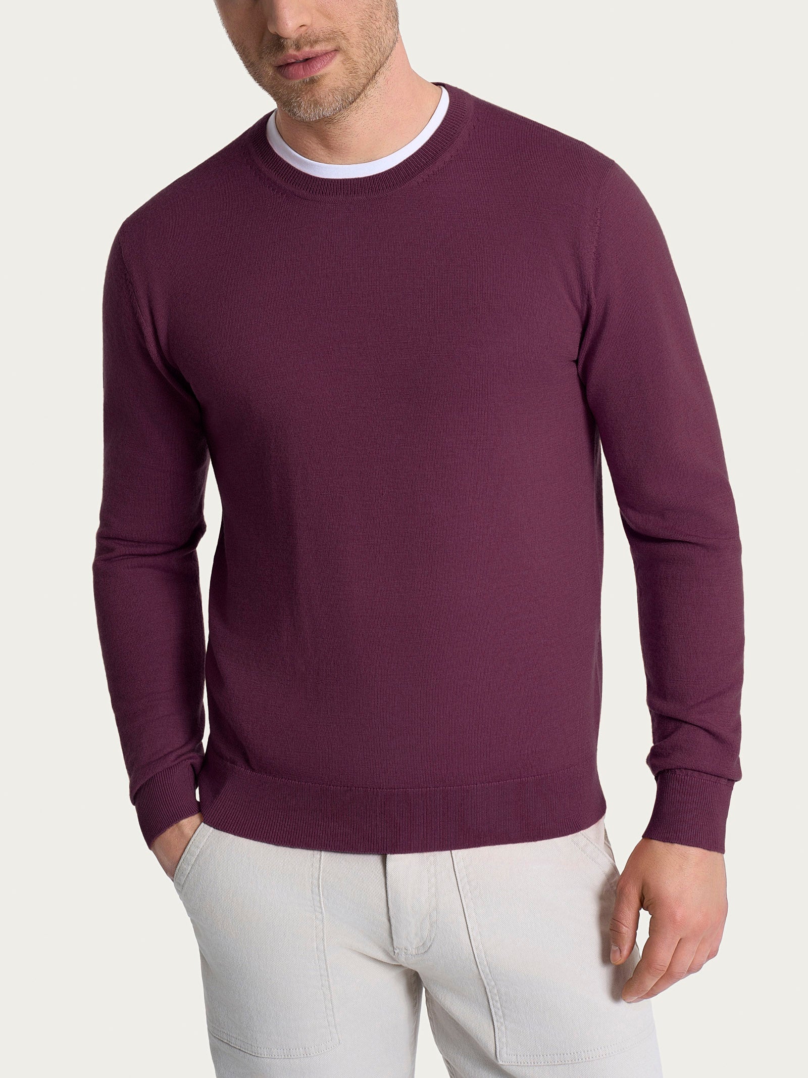 Pull girocollo a maglia unita in Merino Soft Viola Uomo - Ragno