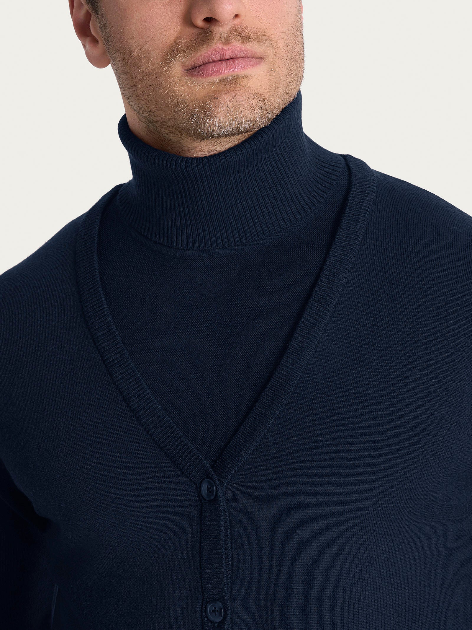 Cardigan a maglia unita in Merino Soft Blu Uomo - Ragno
