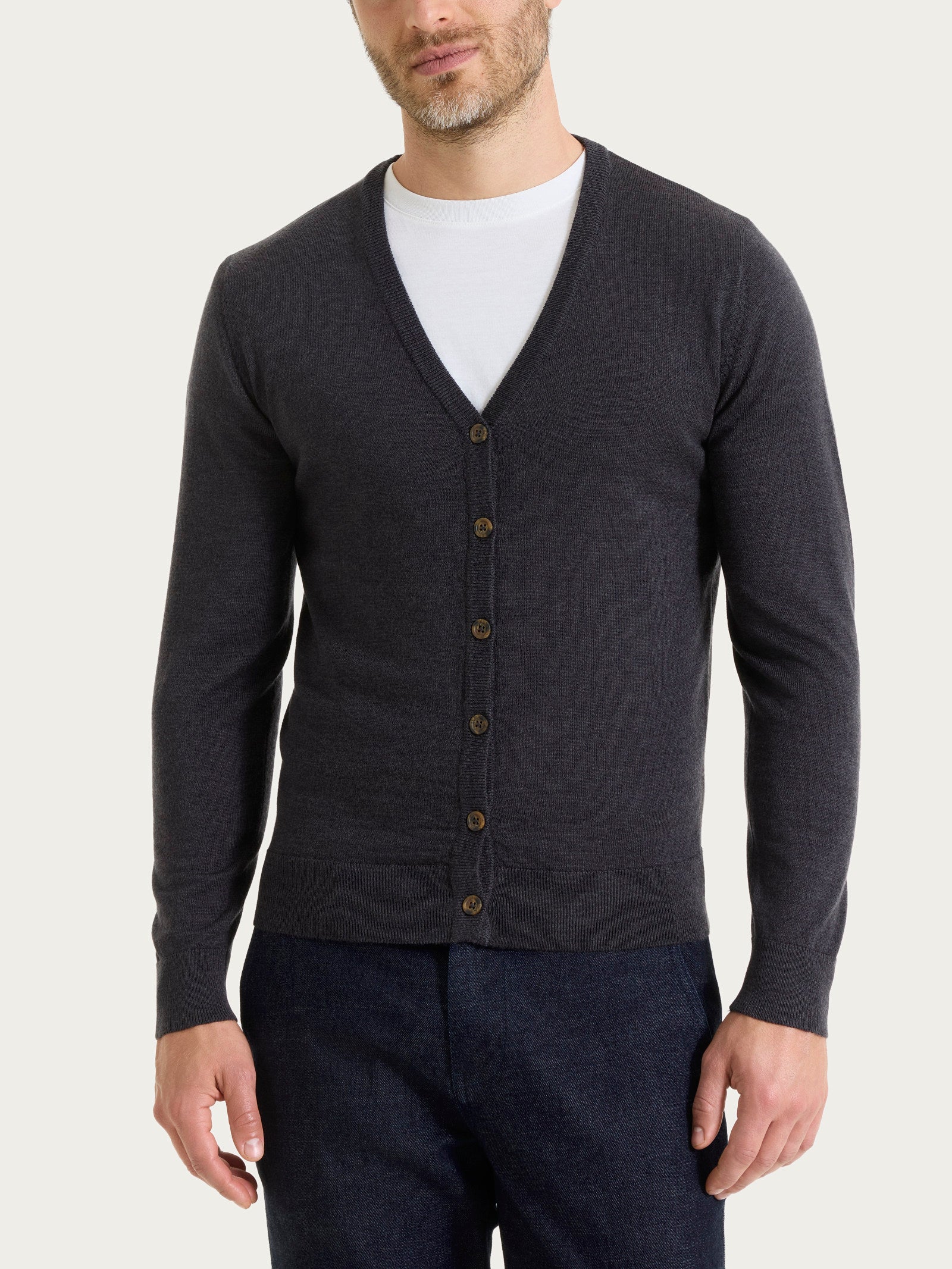 Cardigan a maglia unita in Merino Soft Neri Uomo - Ragno