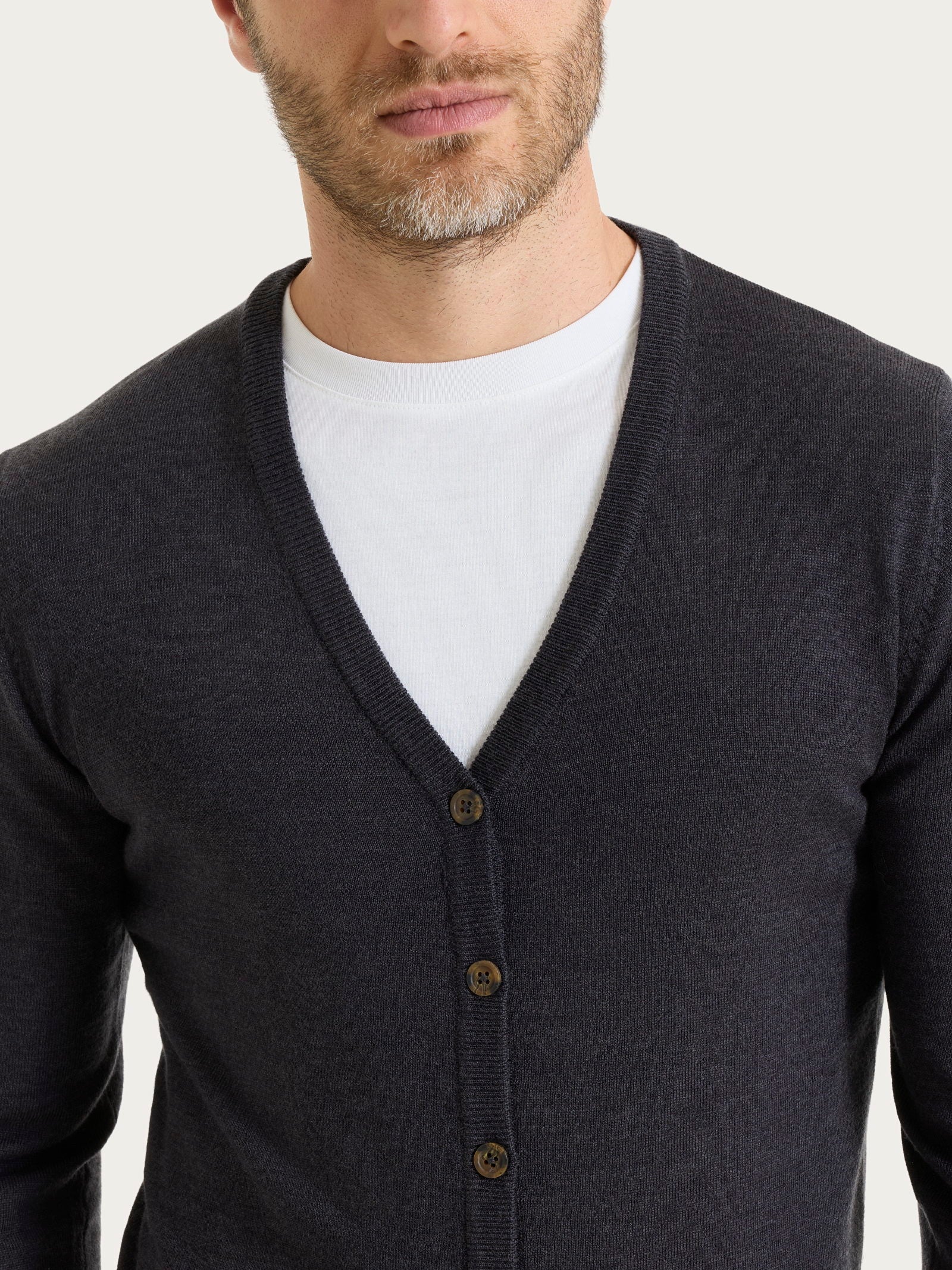 Cardigan a maglia unita in Merino Soft Neri Uomo - Ragno