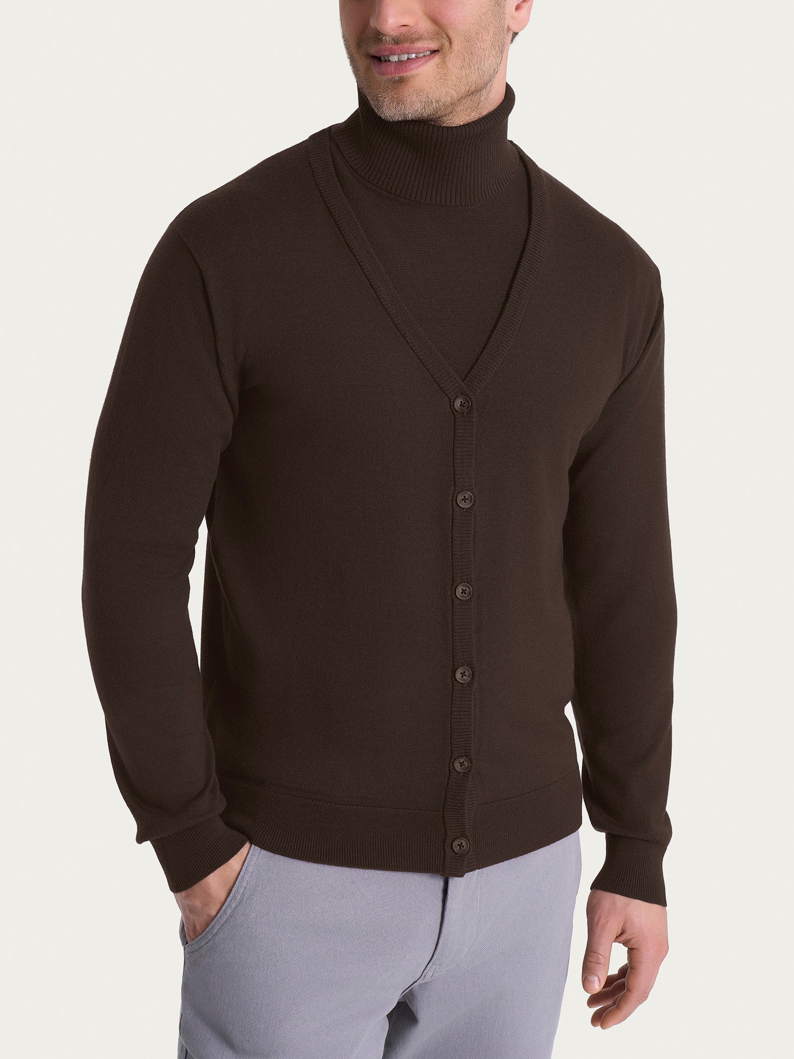 Cardigan a maglia unita in Merino Soft Marroni Uomo - Ragno